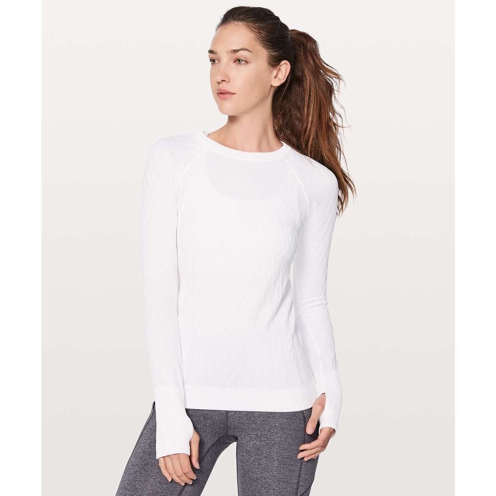 Lululemon Rest Less White Textured Long Sleeve Top Size XS